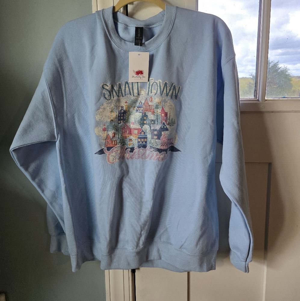 Small Town Christmas Light Blue Sweater